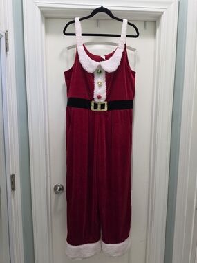 No Boundaries Red Santa-Style Women's Costume Jumpsuit with Black Belt